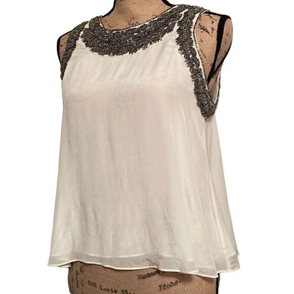 EUC Parker Cream Silky Tank with Silver Beading Detail - Size Small - Picture 2 of 10
